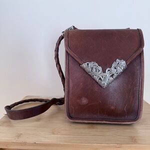 Vintage 90s Brighton Brown Leather Karen Bag Purse Braided Shoulder Crossbody